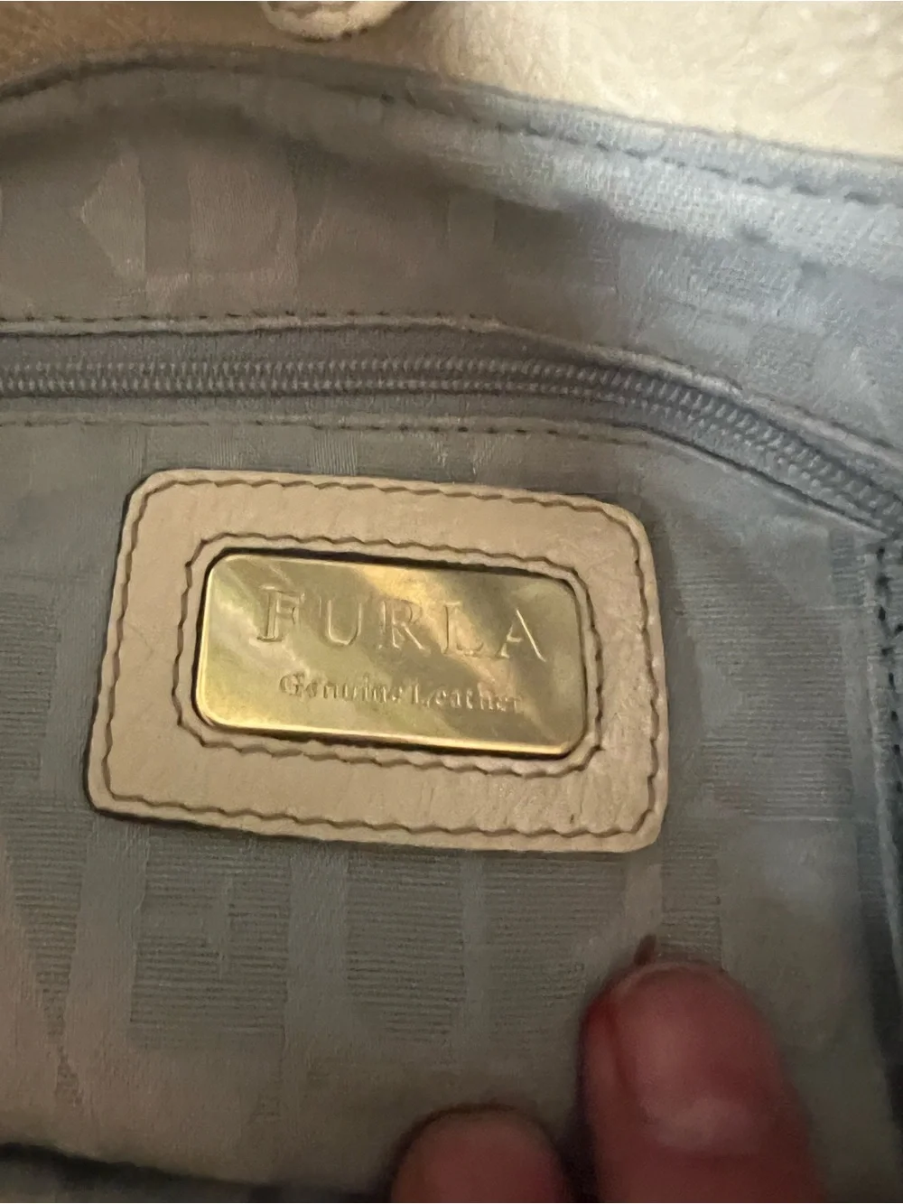 Furla Ivory Whipstitch Leather Tote with Tan Handles